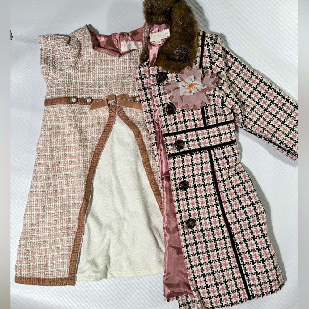 Trish Scully Pink  Party Holiday Dress And Fur Trim Coat Outfit 4t